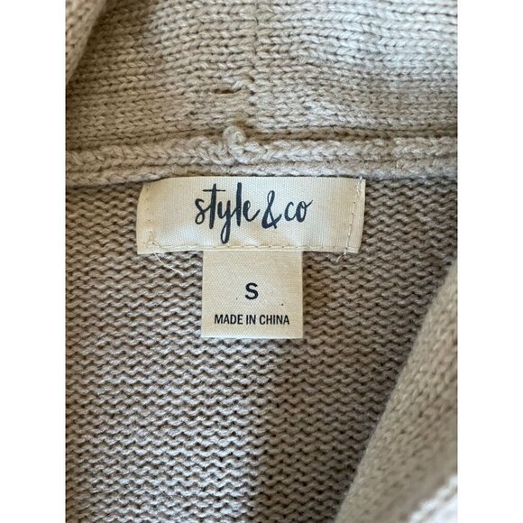 Style & Co Sweater Cardigan Women's Sz Small Open Front Tan Red Blue Fringe - Picture 8 of 11